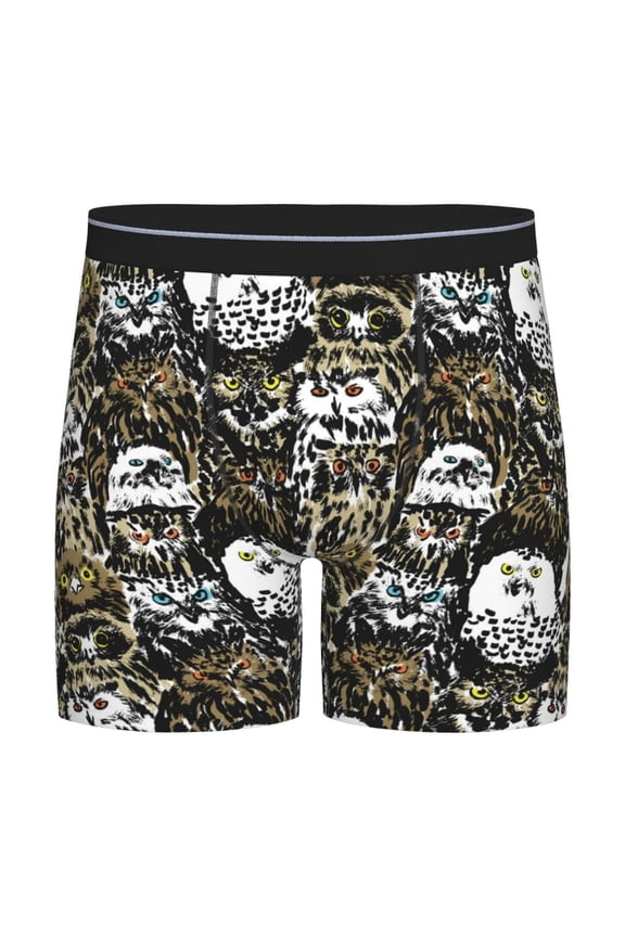 Ink Graffiti Owl Print Men’s Underwear Boxer Briefs Soft Comfortable Underwear Boxer Briefs, Long Leg Briefs,Anti-chafing Boxer Briefs