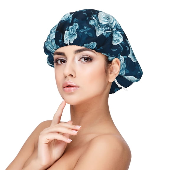 Rateoe Ink Rose Pattern Silk Satin Hair Bonnet for Sleeping, Adjustable Sleep Cap Turban for Women , Curly Straight Hair Long Large Braid
