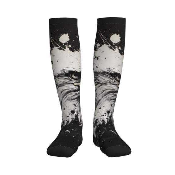 Rateoe Ink Style Bald Eagle Compression Socks for Women and Men 20-30mmHg-Circulation Support Socks Knee High Nurse Pregnant Running Medical and Travel Athletic