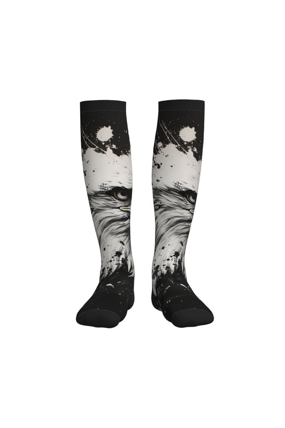 Ink Style Bald Eagle Compression Socks for Women and Men 20-30mmHg-Circulation Support Socks Knee High Nurse Pregnant Running Medical and Travel Athletic