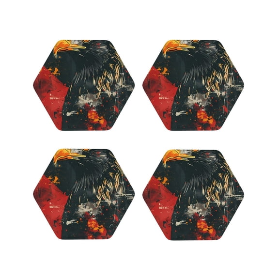 Rateoe Ink Style Bald Eagle Drawing Drink Coasters Set of 4 Leather Coasters Spill Protection for Table Desk,Durable and Non Slip Leather Coaster ,4 Inches Drink Mats-Hexagon