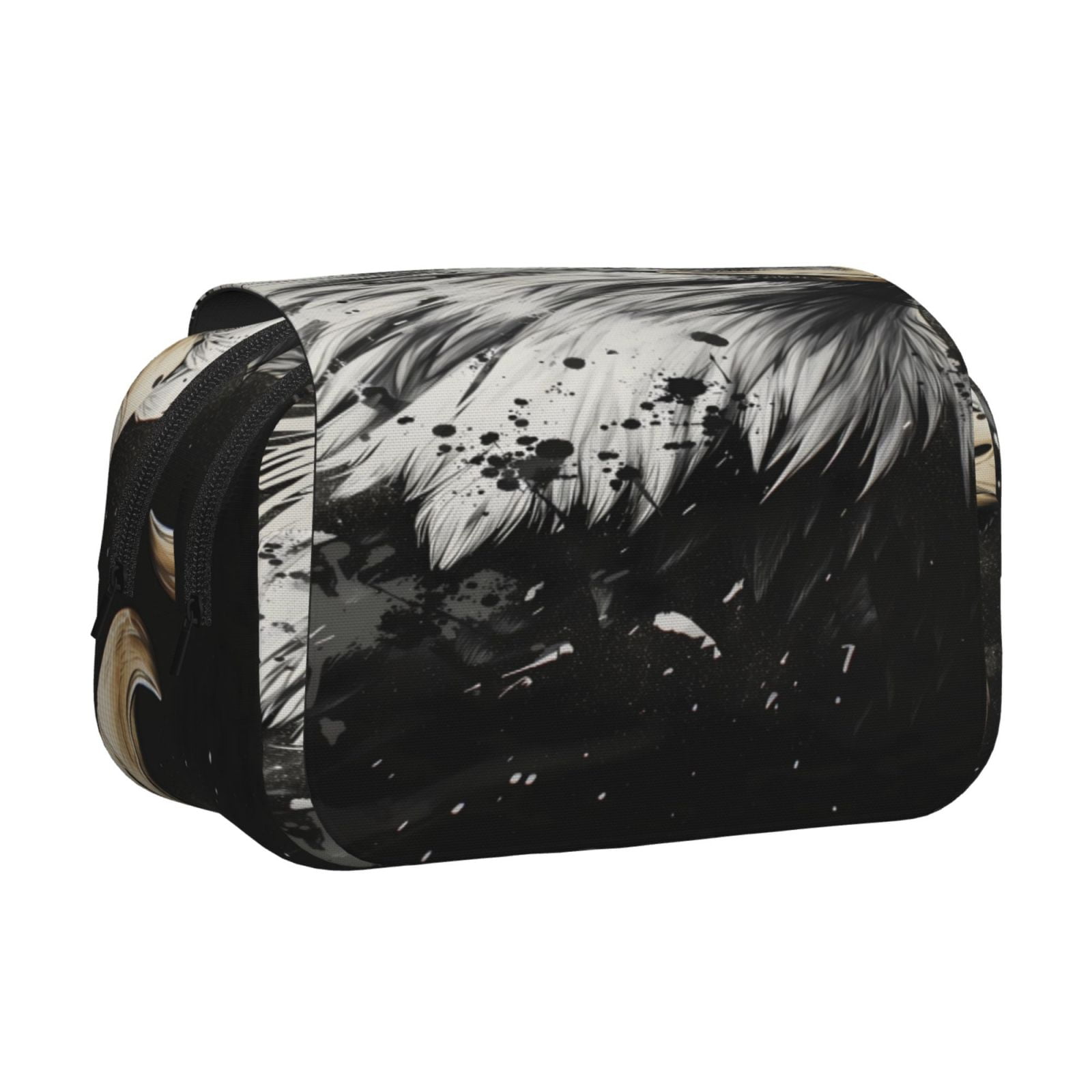 Rateoe Ink Style Bald Eagle Pattern Double Clamshell Pen Case, Storage Organizer with Two Zipper Compartments– Holds Up to 50 Pencils & Pens