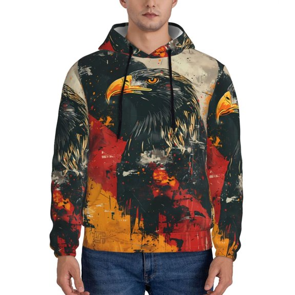 Rateoe Ink Style Bald Eagle Pattern Mens Hoodie, Pullover Hooded Sweatshirt, Kangaroo Pocket Hoodie Ideal for Daily Wear, Travel and Home-Medium