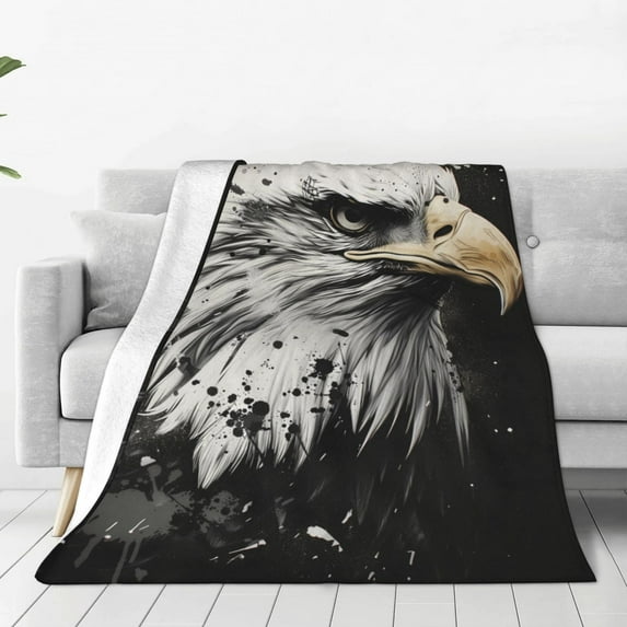 Rateoe Ink Style Bald Eagle Print Fuzzy Fleece Throw Blanket Extra Large,Super Soft,Fluffy and Warm Blankets for Couch,Bed,All Season Use (50"x40")