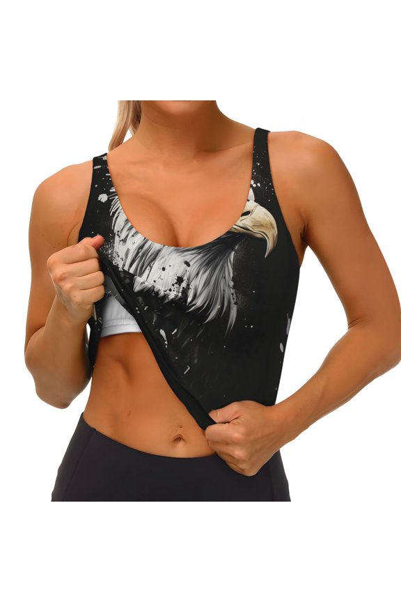 Ink Style Bald Eagle Print Womens' Sports Bras Scoop Neck Sports Vest- Padded U Back Seamless High Impact Support