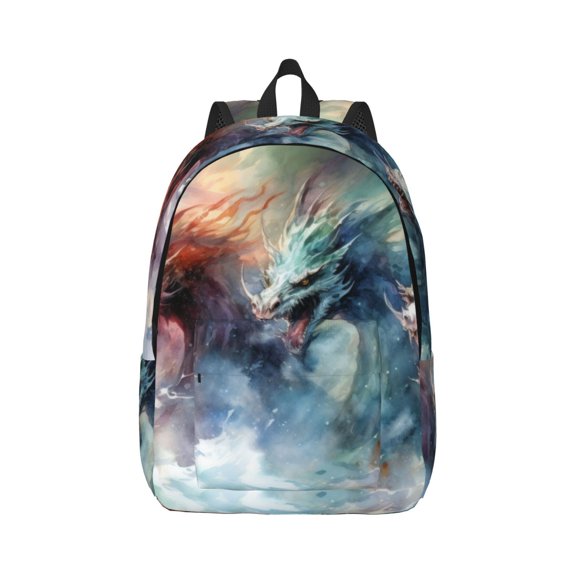 Rateoe Ink Style Wave Dragon Pattern Canvas College Laptop Backpack,Travel Daypack,Durable Rucksack Travel Notebook Bag School Backpack Book Bag for Men Women-Small