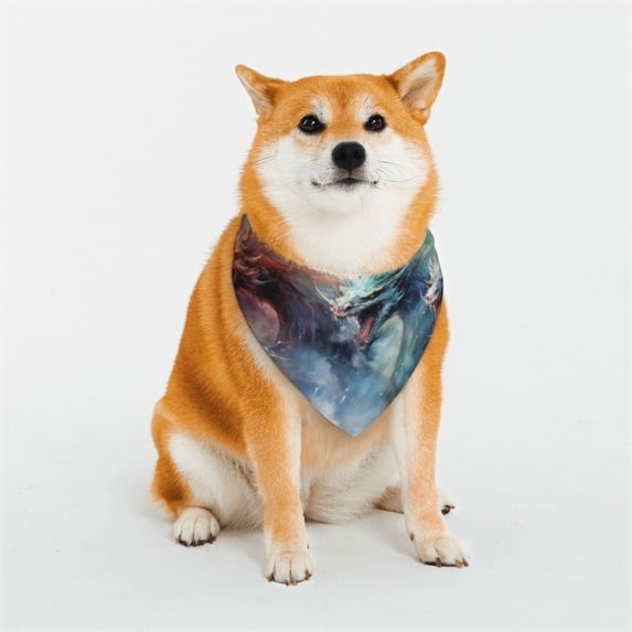 Rateoe Ink Style Wave Dragon Print Pet Scarf for Dogs and Cats – Stylish Reflective Design, Breathable & Durable Pet Bandana with Quick-Release Buckle-Large