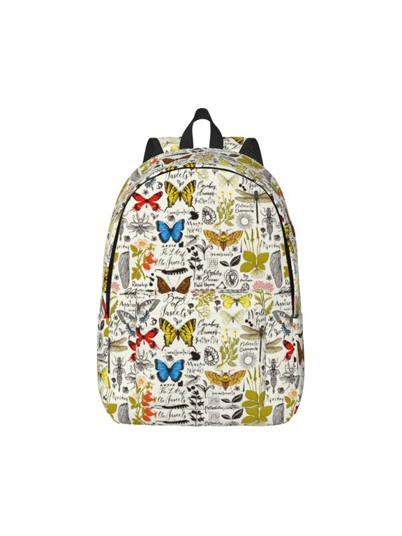 Insects And Medicinal Herbs Pattern Canvas College Laptop Backpack,Travel Daypack,Durable Rucksack Travel Notebook Bag School Backpack Book Bag for Men Women-Medium