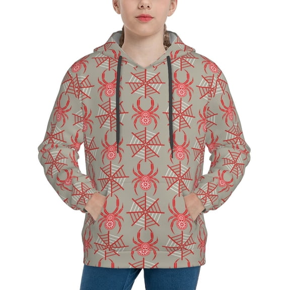 Rateoe Insects Spiders Pattern Boys Hoodie, Youth Pullover Hooded Sweatshirt, Kangaroo Pocket Hoodie for Kids-Medium