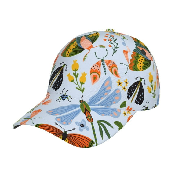 Rateoe Insects and Flowers Pattern Baseball Cap Outdoor Cap Mountain Dad Hat - Unstructured Soft Cotton Cap-Adjustable UV Protection Cap