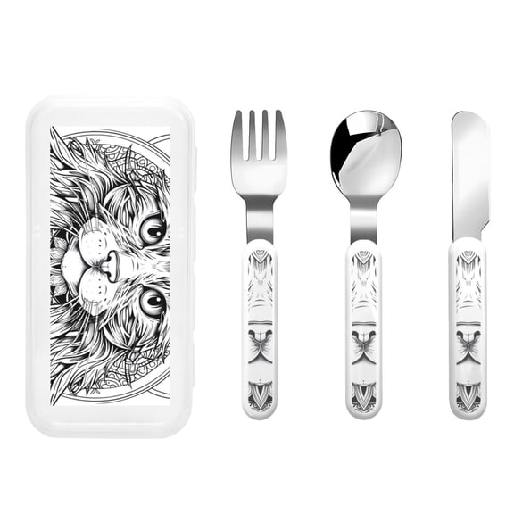 Rateoe Intricate Cat Mandala for Stainless Steel Kids Silverware Set - Child and Toddler Safe Flatware - Children's Knife, Fork And Spoon Set
