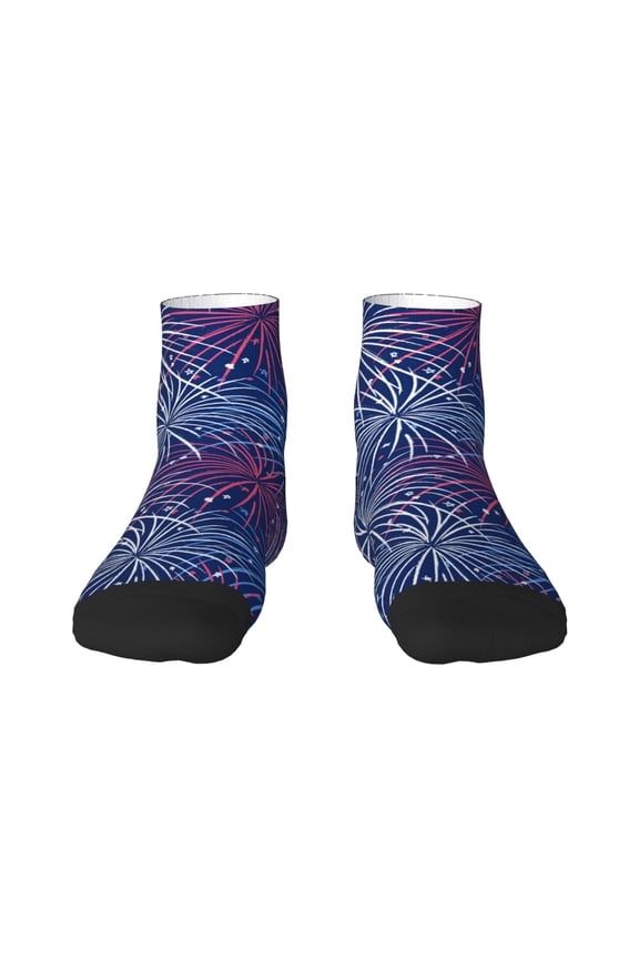 Ireworks In The Night Sky Pattern Quarter Crew Socks,Toe Seamed Ankle Socks,Cotton Cushioned Breathable Athletic Crew Sports Socks