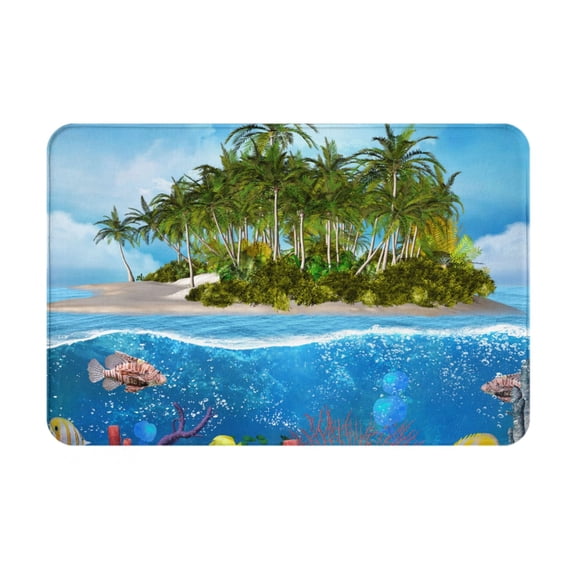 Rateoe Island And Coral Reef Pattern Flannel Door Mat Indoor Outdoor Entrance, Waterproof All-Weather Doormat,Fade Resistant, Low Profile Entryway Mat 16x24in