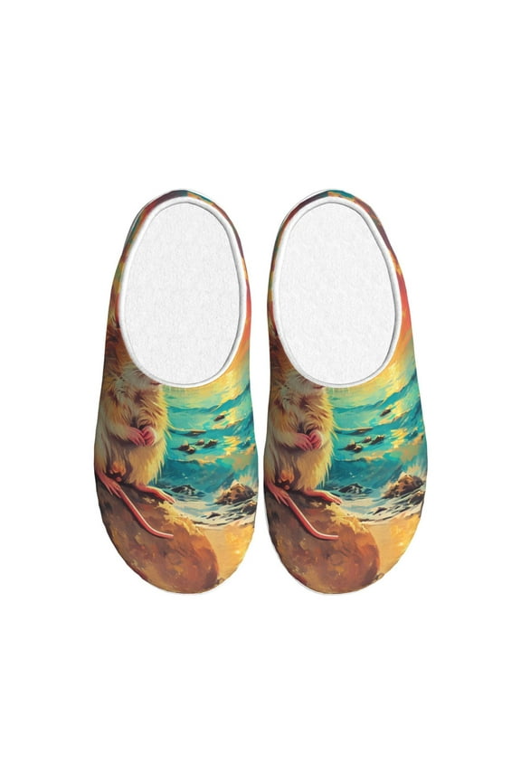 Island Beach Guinea Pig Print Women's Men's Cotton Knit Slippers Lightweight Memory Foam Indoor House Shoes with Anti-Skid Sole-46/47