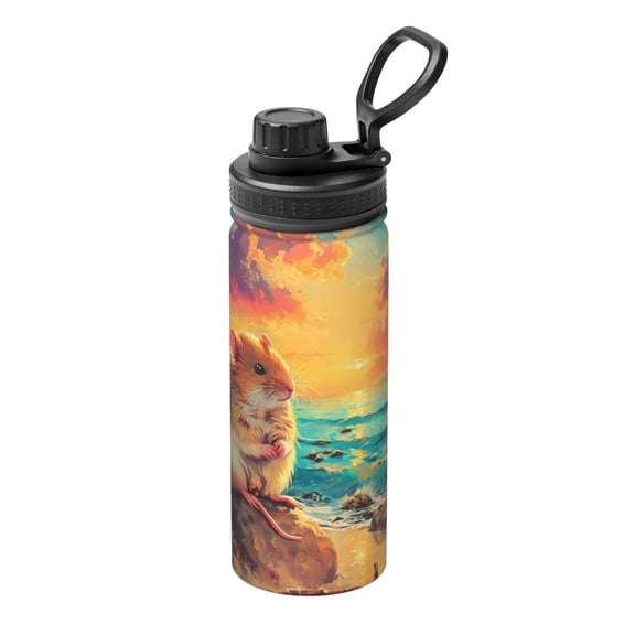 Rateoe Island Beach Guinea Pig Printed 18oz Sports Insulated Water Bottle, Double-Wall Stainless Steel Kettle with Leak-Proof Cap and Carry Loop, BPA-Free for Outdoor, Gym, Camping, and Travel