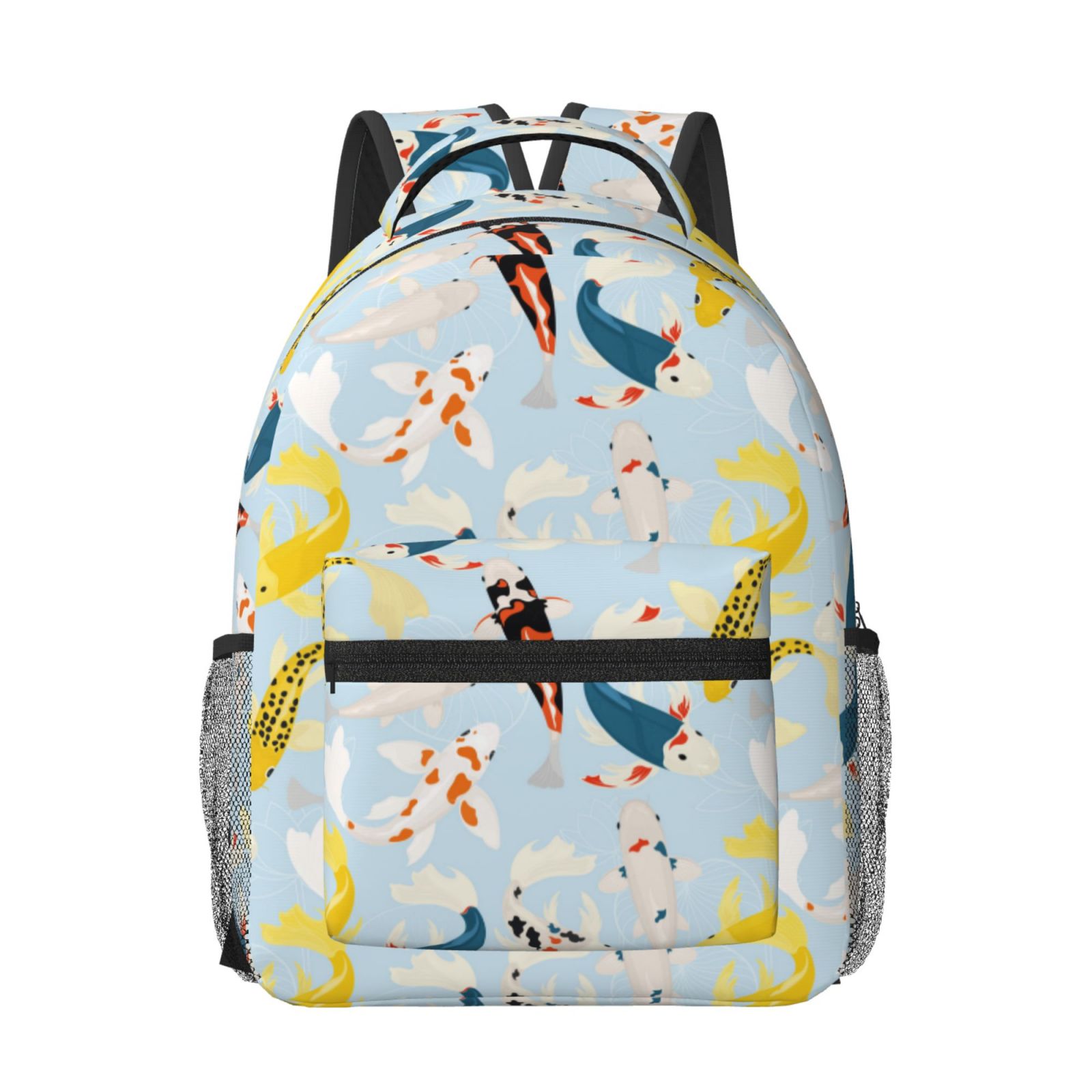 Rateoe Japanese Carps Pattern Durable Student Backpack Laptop Bag- Ergonomic Design, Waterproof Twill Fabric - Ideal for School, Travel, and Outdoor Activities