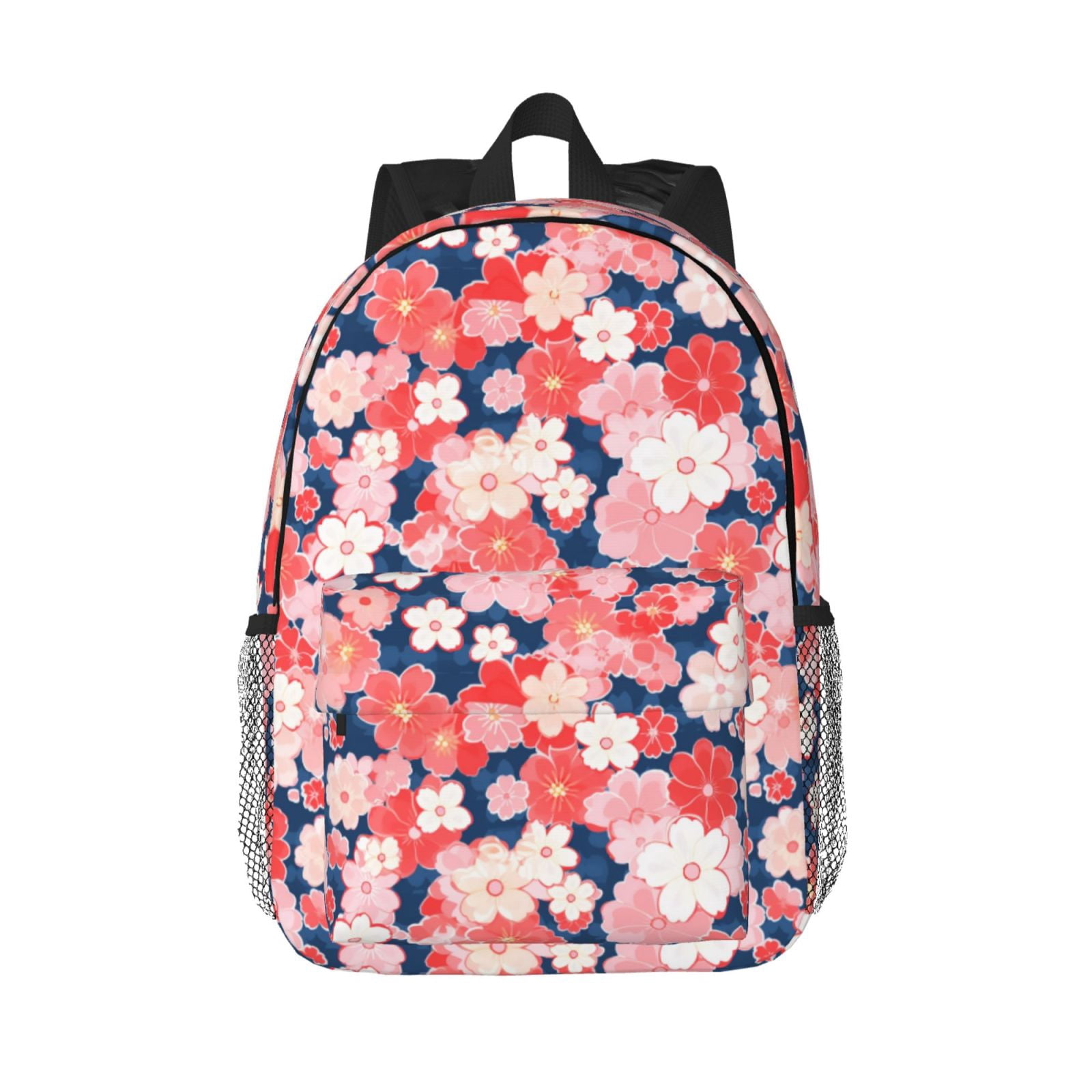 Rateoe Japanese Cherry Blossoms Pattern Student Backpack Water-resistant Backpack 15-inch Laptop Backpack Lightweight Adjustable School Backpack