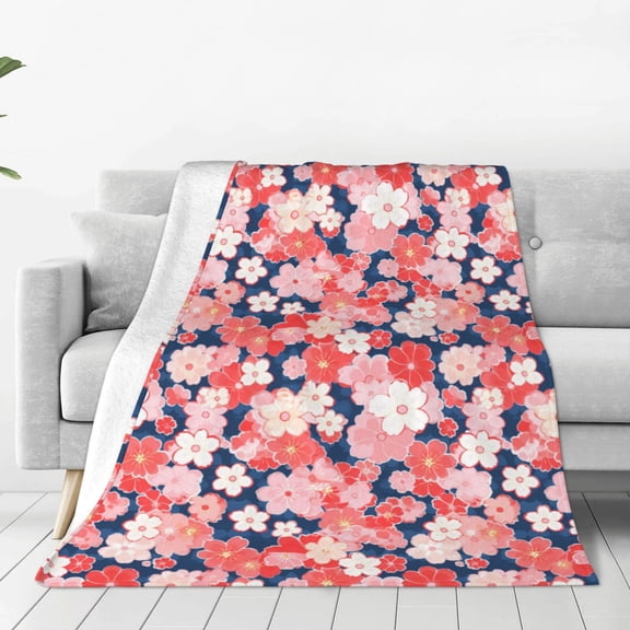 Rateoe Japanese Cherry Blossoms Print Fuzzy Fleece Throw Blanket Extra Large,Super Soft,Fluffy and Warm Blankets for Couch,Bed,All Season Use (40"x30")