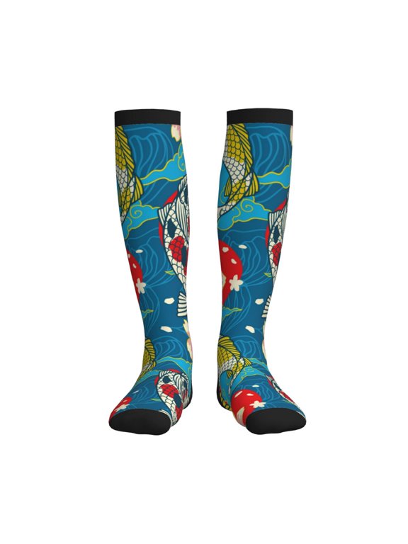 Japanese Koi Compression Socks for Women and Men 20-30mmHg-Circulation Support Socks Knee High Nurse Pregnant Running Medical and Travel Athletic