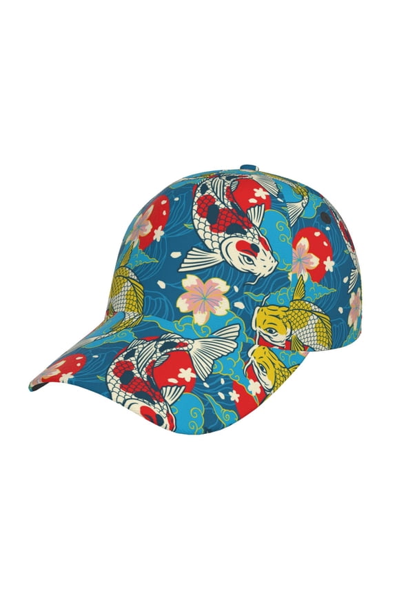 Japanese Koi Pattern Mens Baseball Cap Adjustable Curved Brim Hat, Soft Cotton Sports Cap for Outdoor, Casual, and Everyday Wear, Comfortable & Breathable