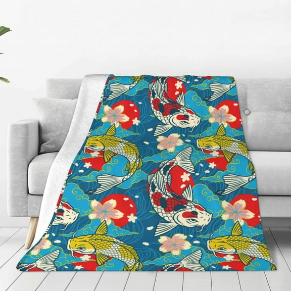 Rateoe Japanese Koi Print Fuzzy Fleece Throw Blanket Extra Large,Super Soft,Fluffy and Warm Blankets for Couch,Bed,All Season Use (60"x50")