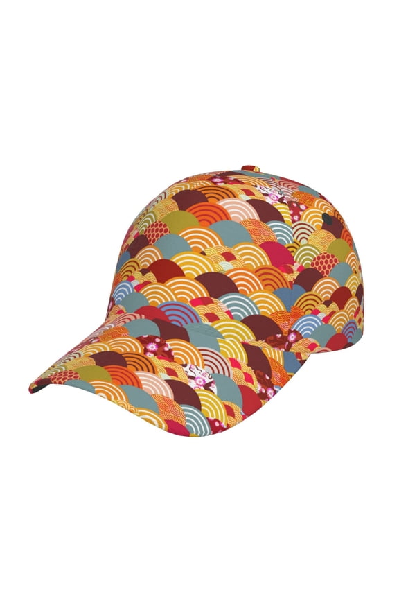 Japanese Style Fish Scales Pattern Baseball Cap Outdoor Cap Mountain Dad Hat - Unstructured Soft Cotton Cap-Adjustable UV Protection Cap