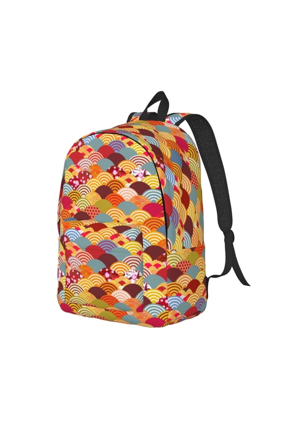 Japanese Style Fish Scales Pattern Durable Canvas Backpack for Men & Women – Stylish & Lightweight – Adjustable Straps, Multiple Pockets – Fits 15-17 Inch LaptopsMedium