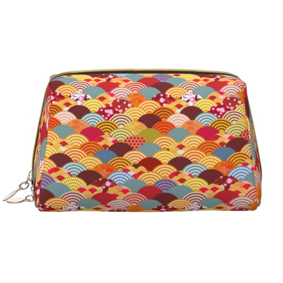 Rateoe Japanese Style Fish Scales for Travel Makeup Bag,Large Capacity Cosmetic Bags for Women,Waterproof Portable Pouch Open Flat Toiletry Bag Make up Organizer