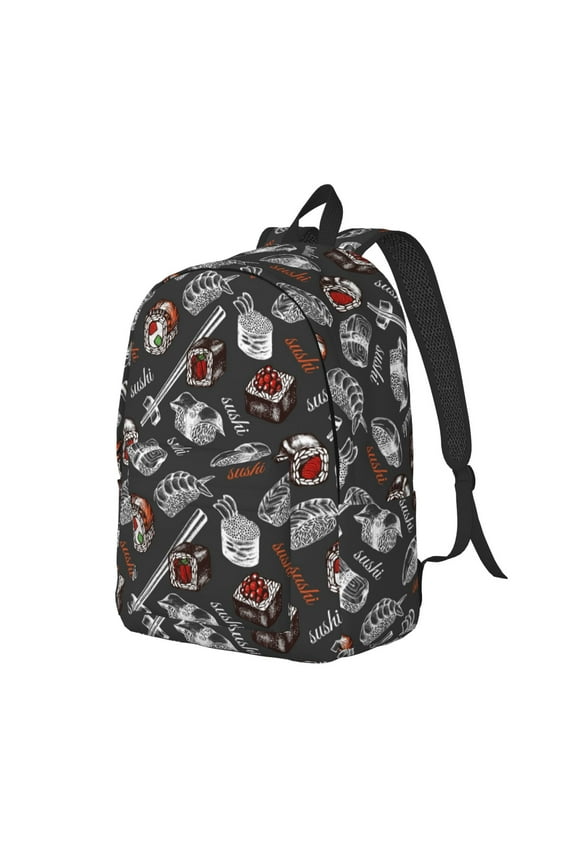 Japanese Sushi Hashi Pattern Durable Canvas Backpack for Men & Women – Stylish & Lightweight – Adjustable Straps, Multiple Pockets – Fits 15-17 Inch LaptopsSmall