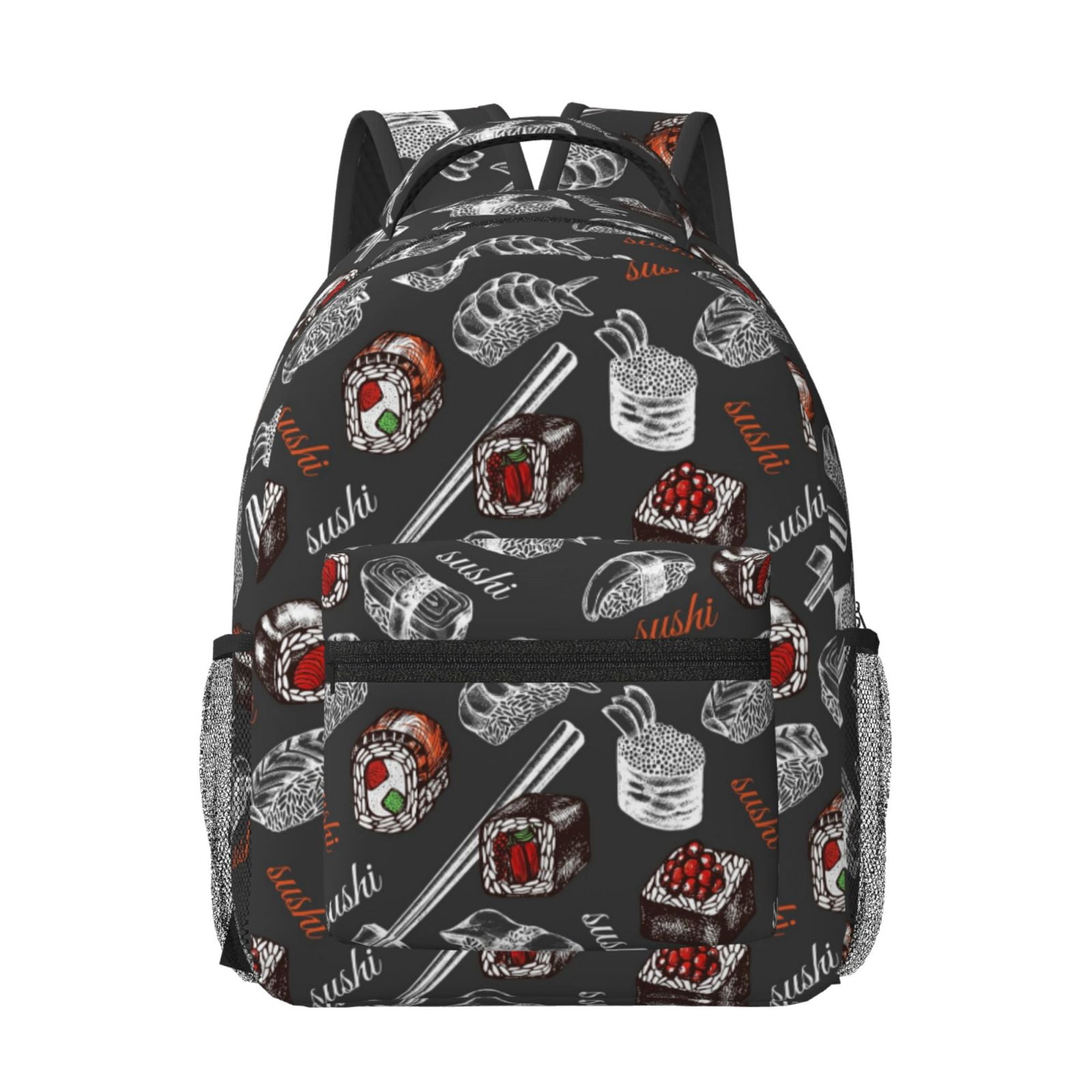 Rateoe Japanese Sushi Hashi Pattern Durable Student Backpack Laptop Bag- Ergonomic Design, Waterproof Twill Fabric - Ideal for School, Travel, and Outdoor Activities