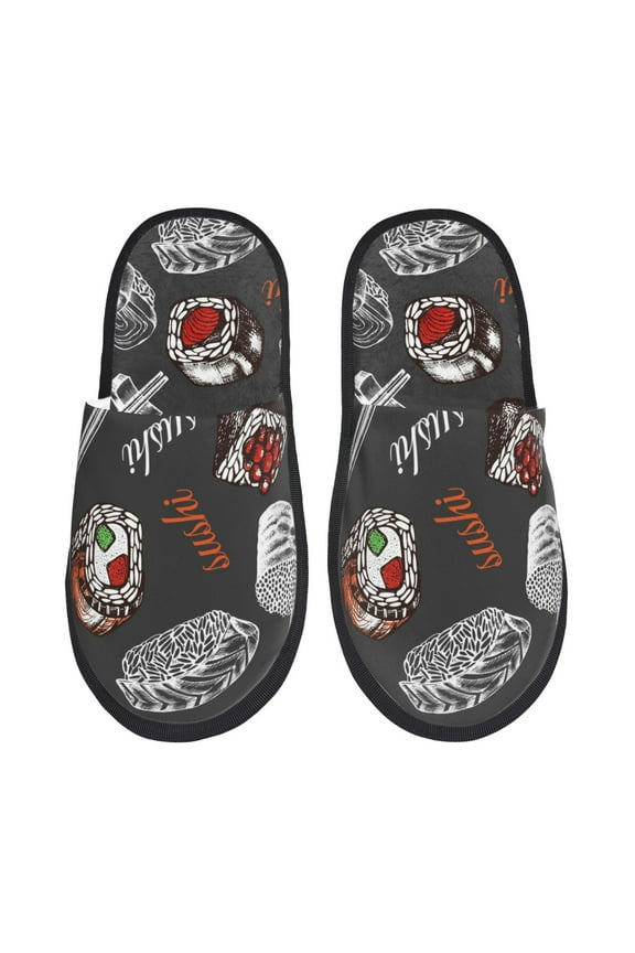 Japanese Sushi Hashi Pattern Fuzzy Slippers Fuzzy Soft House Slippers Plush Furry Warm Cozy Open Toe Fluffy Home Shoes-Medium
