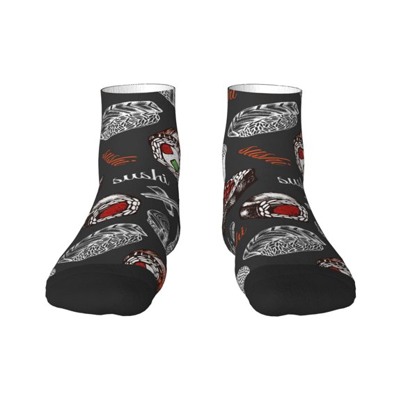 Rateoe Japanese Sushi Hashi Pattern Quarter Crew Socks,Toe Seamed Ankle Socks,Cotton Cushioned Breathable Athletic Crew Sports Socks
