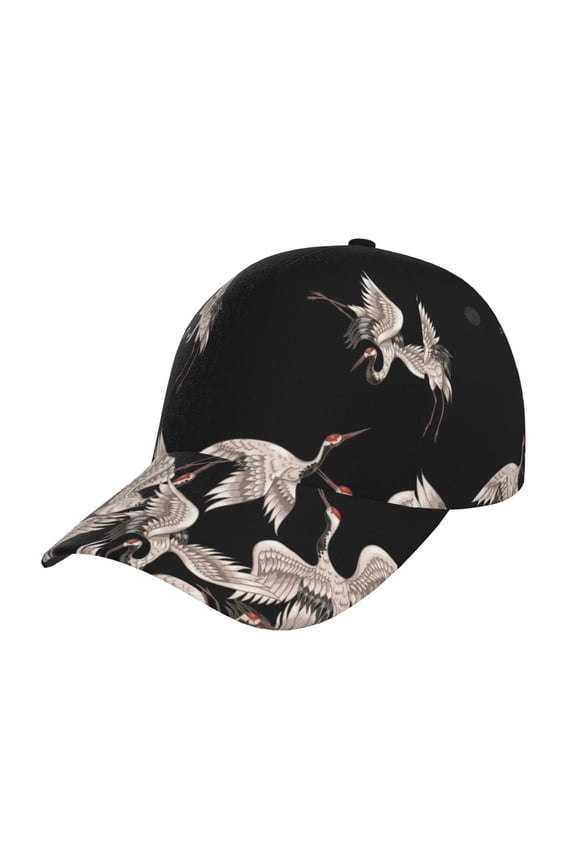 Japanese White Crane Pattern Baseball Cap Outdoor Cap Mountain Dad Hat - Unstructured Soft Cotton Cap-Adjustable UV Protection Cap