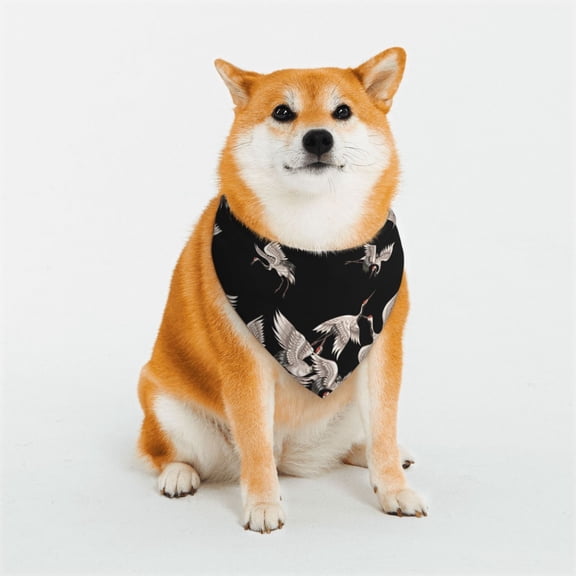 Rateoe Japanese White Crane Print Pet Scarf for Dogs and Cats – Stylish Reflective Design, Breathable & Durable Pet Bandana with Quick-Release Buckle-Medium