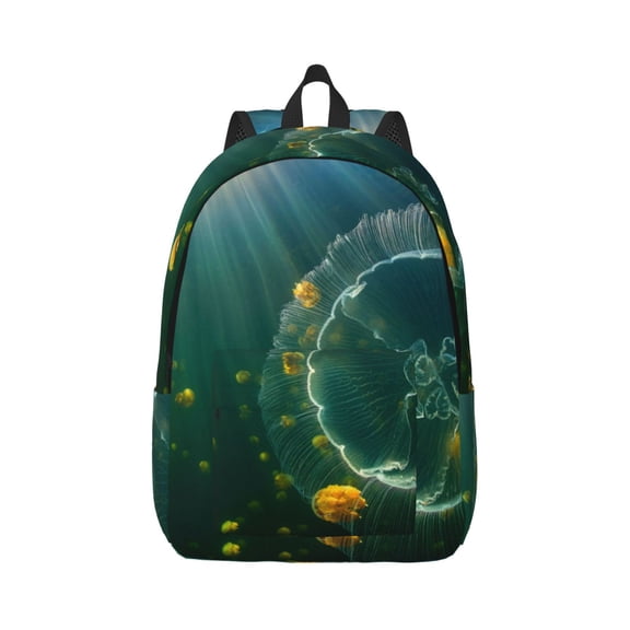 Rateoe Jelly Fish Pattern Canvas College Laptop Backpack,Travel Daypack,Durable Rucksack Travel Notebook Bag School Backpack Book Bag for Men Women-Small