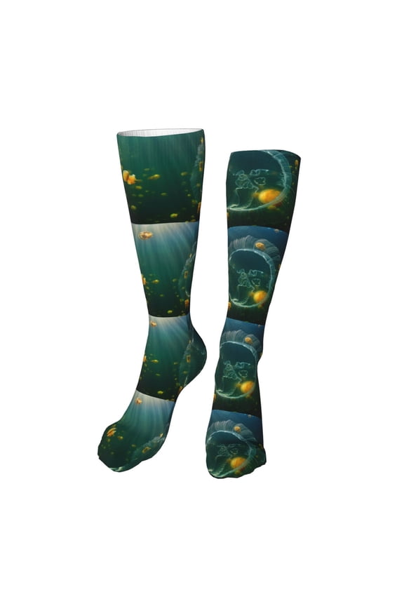 Jelly Fish print Women's Men's Novelty 20in Crew Socks Cotton Socks Knee High Socks for Walking,Running,Nurses,Pregnancy-One Size