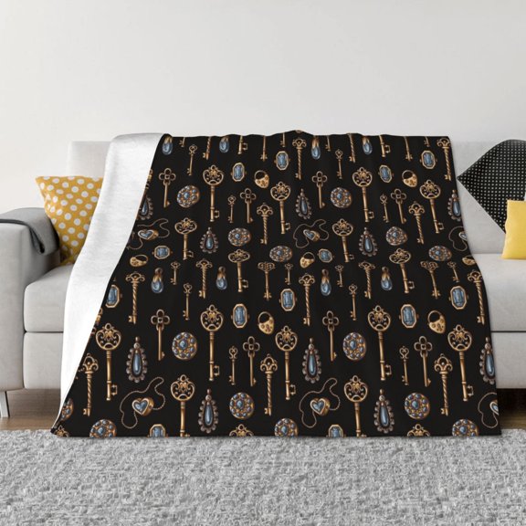 Rateoe Jewelry And Keys Pattern Flannel Throw Blanket, Ultra-soft Blanket for Bed, Couch, Car, Hypoallergenic Anti-pilling blanket-
