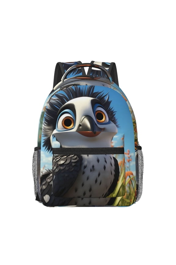Joyful Animated Bird Pattern Durable Student Backpack Laptop Bag- Ergonomic Design, Waterproof Twill Fabric - Ideal for School, Travel, and Outdoor Activities-One Size