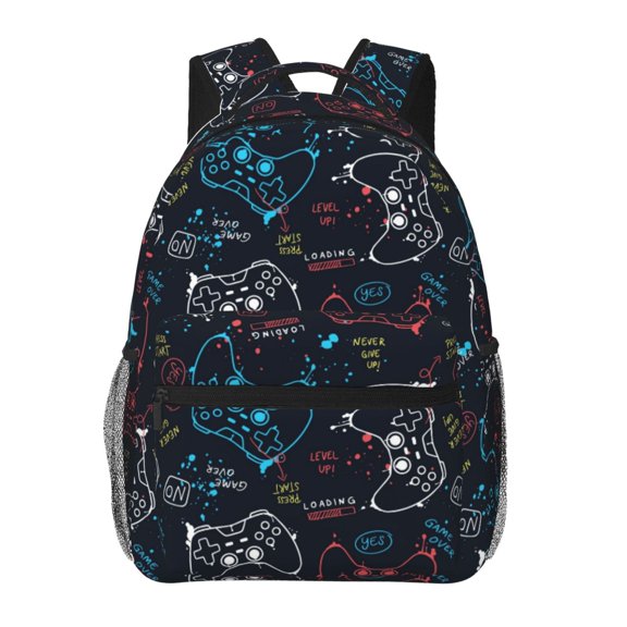 Rateoe Joystick Gamepad Pattern Casual Backpack for School, Work, Travel – Adjustable Straps, Multiple Compartments – Ergonomic Design, Fits Laptops and Tablets