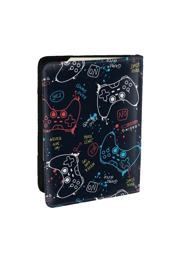Joystick Gamepad Pattern Passport Holder Wallet Leather Mulit-purpose Travel Wallet Credit Cards Case ,Passport Cover for Women Men-6.5 in