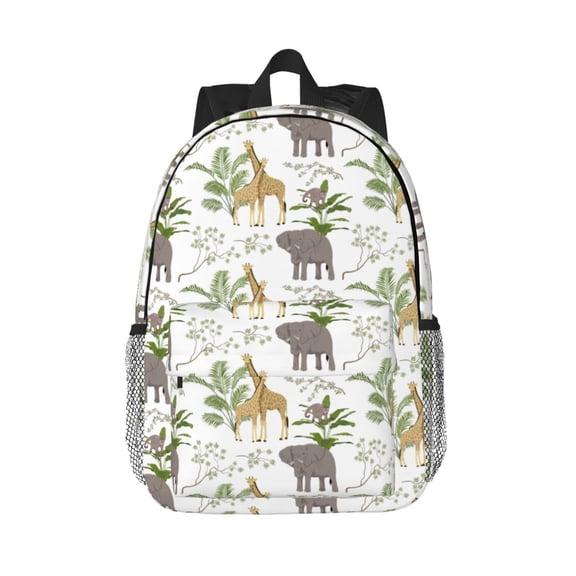Rateoe Jungle Animal Pattern Student Backpack Water-resistant Backpack 15-inch Laptop Backpack Lightweight Adjustable School Backpack