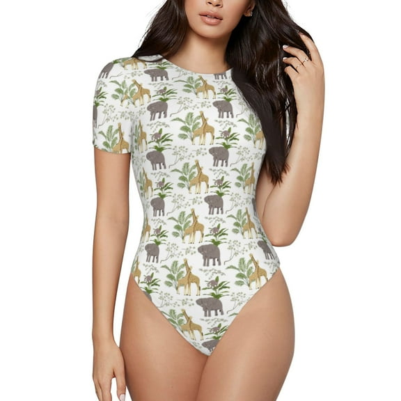 Rateoe Jungle Animal Printed Women Rash Guard Short Sleeve,Tummy control Swimsuit Surfing Swimsuit Bathing Suit Short-sleeved Onesie UPF 50+ -Small