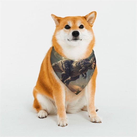 Rateoe Jungle Dinosaur Print Pet Scarf for Dogs and Cats – Stylish Reflective Design, Breathable & Durable Pet Bandana with Quick-Release Buckle-Medium