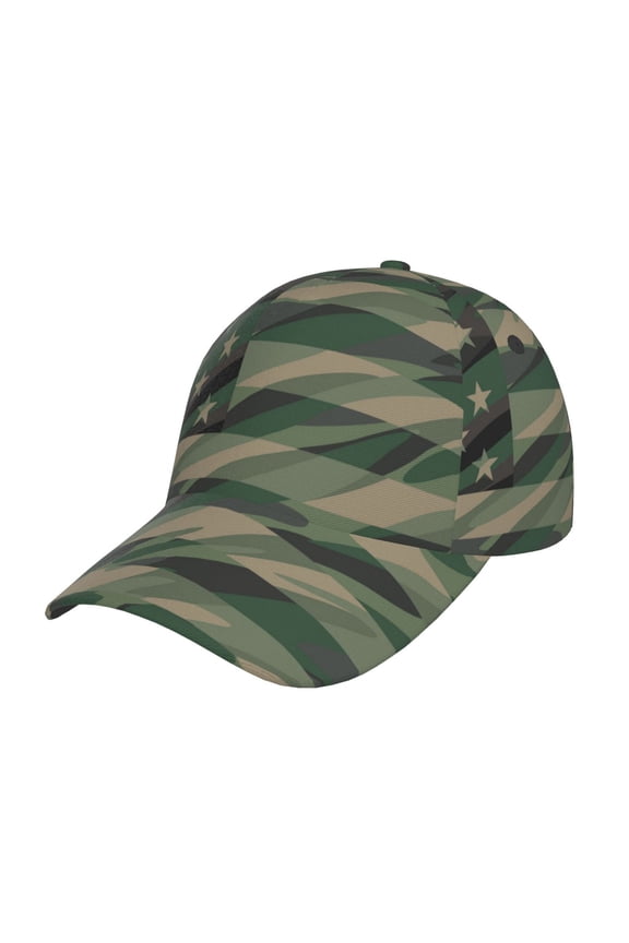 Jungle Green Camo USA Flag Pattern Baseball Cap Outdoor Cap Mountain Dad Hat - Unstructured Soft Cotton Cap-Adjustable UV Protection Cap
