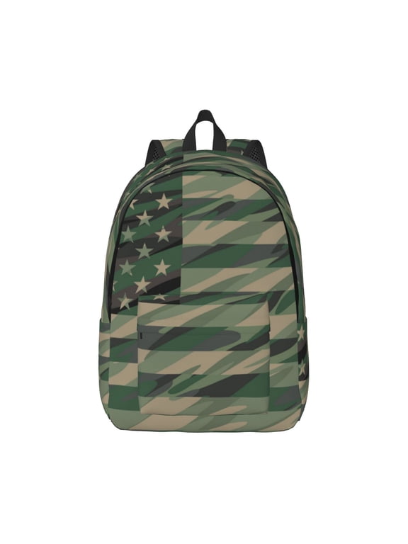 Jungle Green Camo USA Flag Pattern Canvas College Laptop Backpack,Travel Daypack,Durable Rucksack Travel Notebook Bag School Backpack Book Bag for Men Women-Small