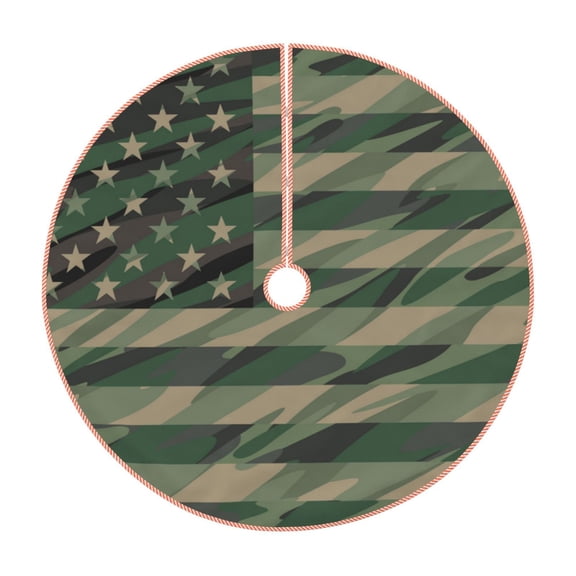 Rateoe Jungle Green Camo USA Flag Pattern Christmas Tree Skirt with Ties , Christmas Tree Decorations, Farmhouse Christmas Decor Xmas Holiday Decorations-