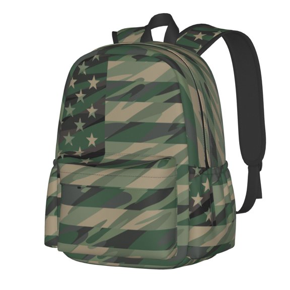 Rateoe Jungle Green Camo USA Flag Pattern Student Backpack,Backpack for School,Lightweight Bag,Travel Backpack,Outdoor Backpack,Large Capacity Backpack