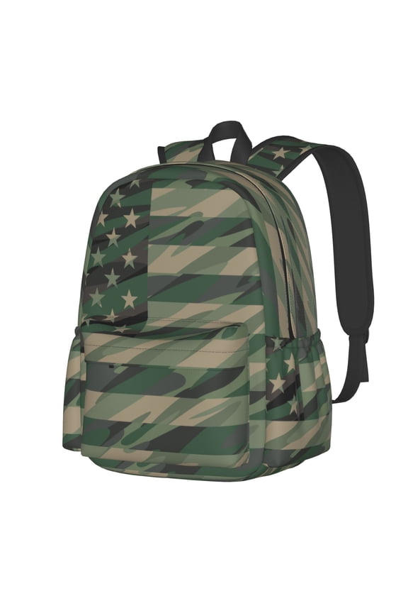 Jungle Green Camo USA Flag Pattern Student Backpack,Backpack for School,Lightweight Bag,Travel Backpack,Outdoor Backpack,Large Capacity Backpack