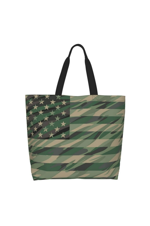Jungle Green Camo USA Flag Tote Bag - Waterproof Lightweight Handbags Travel Shoulder Bag for Hiking Yoga Gym Swimming Travel Beach