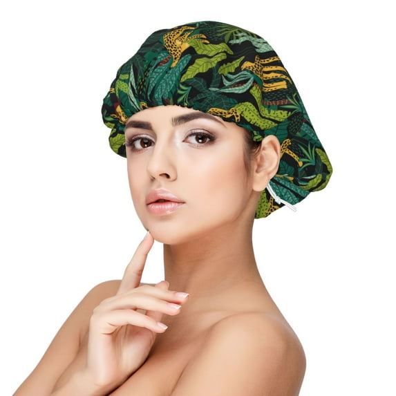 Rateoe Jungle Leopard Yellow Pattern Silk Satin Hair Bonnet for Sleeping, Adjustable Sleep Cap Turban for Women , Curly Straight Hair Long Large Braid